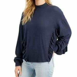 Freshman Juniors' Ruffled Hacci-Knit Top- Blue X-Large 0